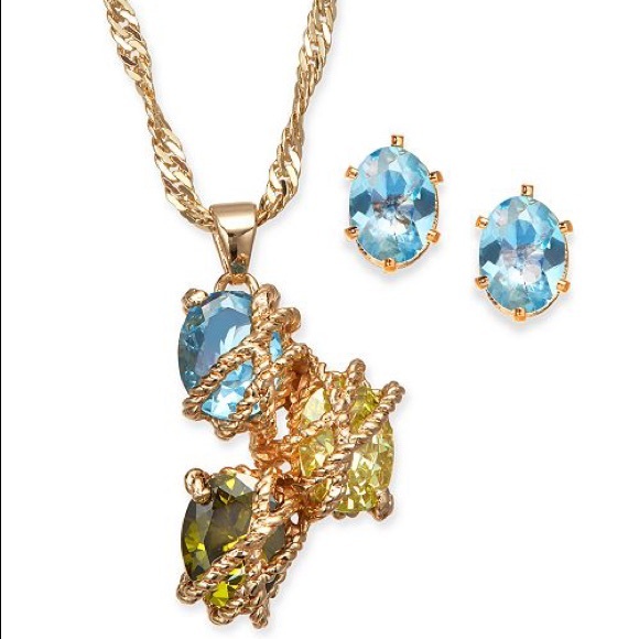 MultiStone Wrapped Pendant Necklace+ Stud Earrings - Picture 5 of 5